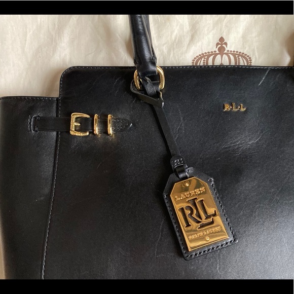 Authentic Lauren Ralph Lauren Black Leather Tote - Picture 2 of 8